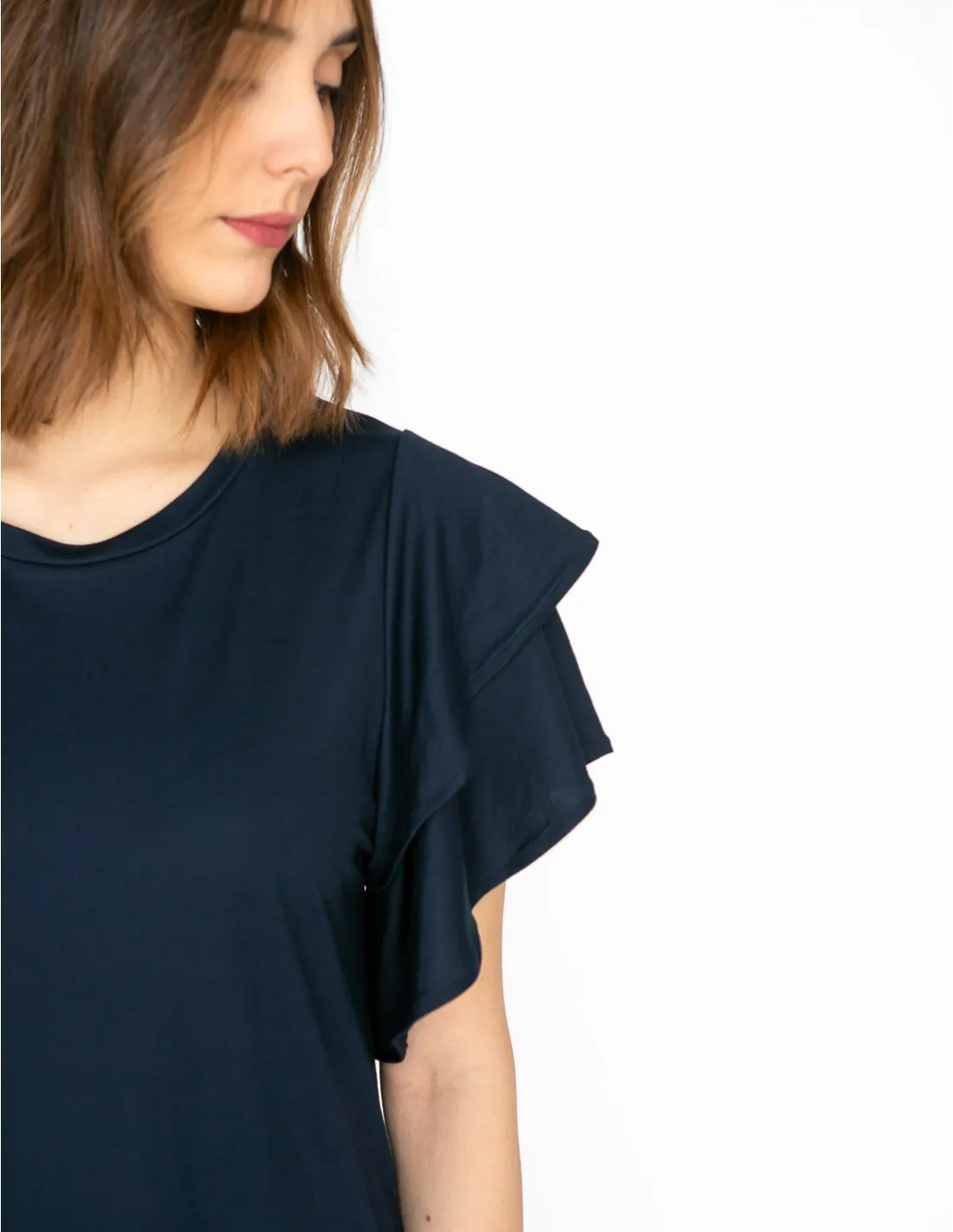 VESTIDO NAVY MANGA CORTA CON VOLANTES PAN