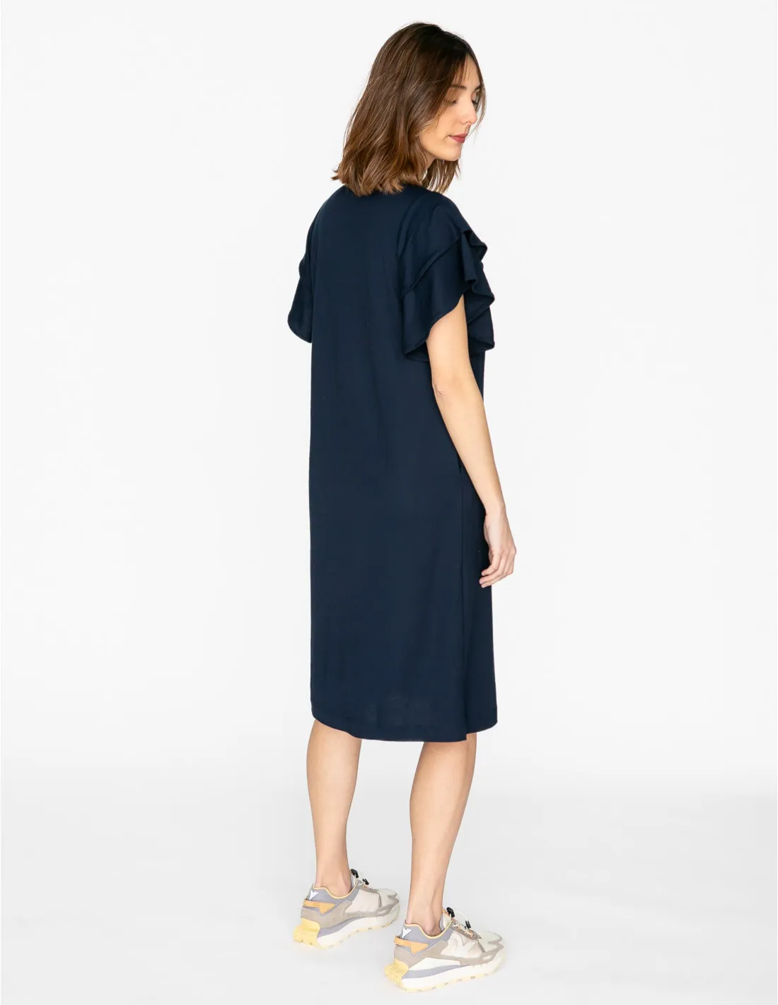 VESTIDO NAVY MANGA CORTA CON VOLANTES PAN