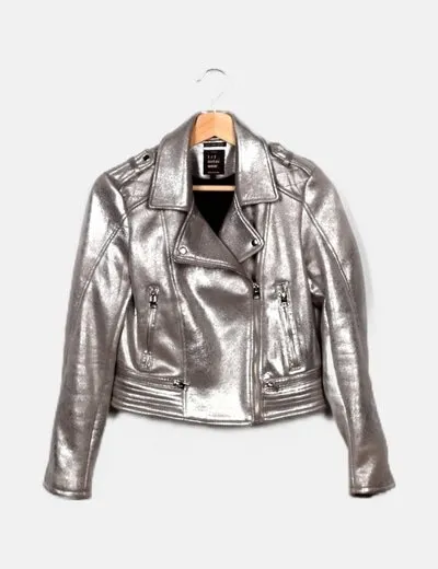 Zara Chaqueta biker plateada